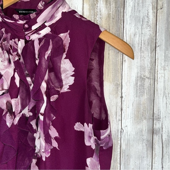 White House Black Market Purple Floral Ruffle Sleeveless Top Women’s 4 - Picture 3 of 5
